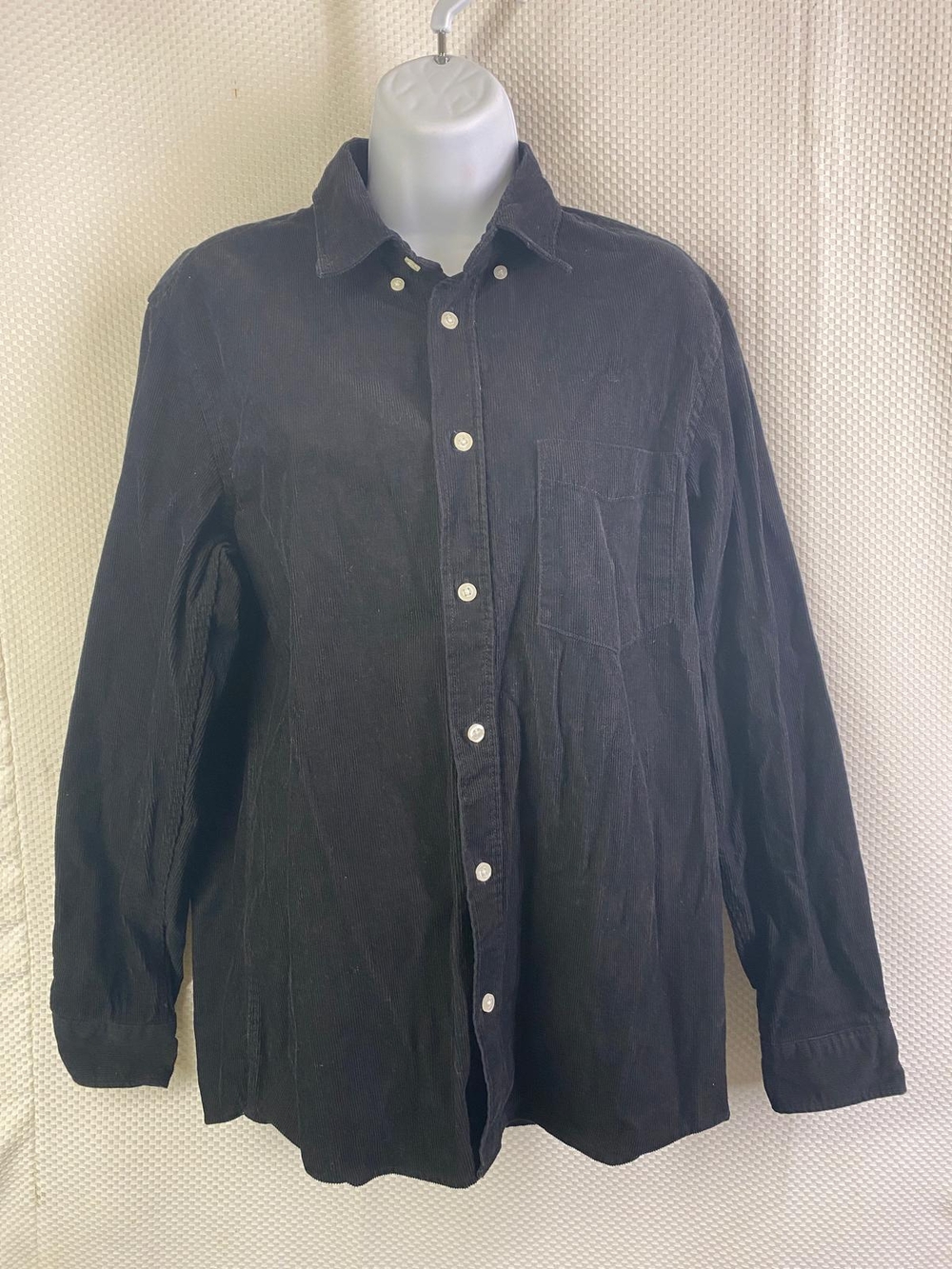 H&M Men's Black Corduroy Button-Down Shirt Long Sleeve Casual Top Size S